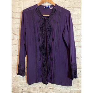 Vintage BFA Classics Top Womens Large Artsy Deep Purple Open Front Dark Romantic